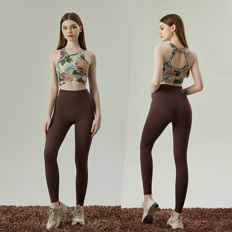New retro national style printed yoga clothes high-strength vest and pants set