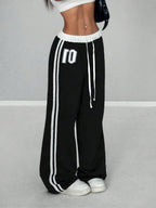 Numeric Print Waistband Patchwork Casual Sports Street Retro Style Loose Long Sweatpants