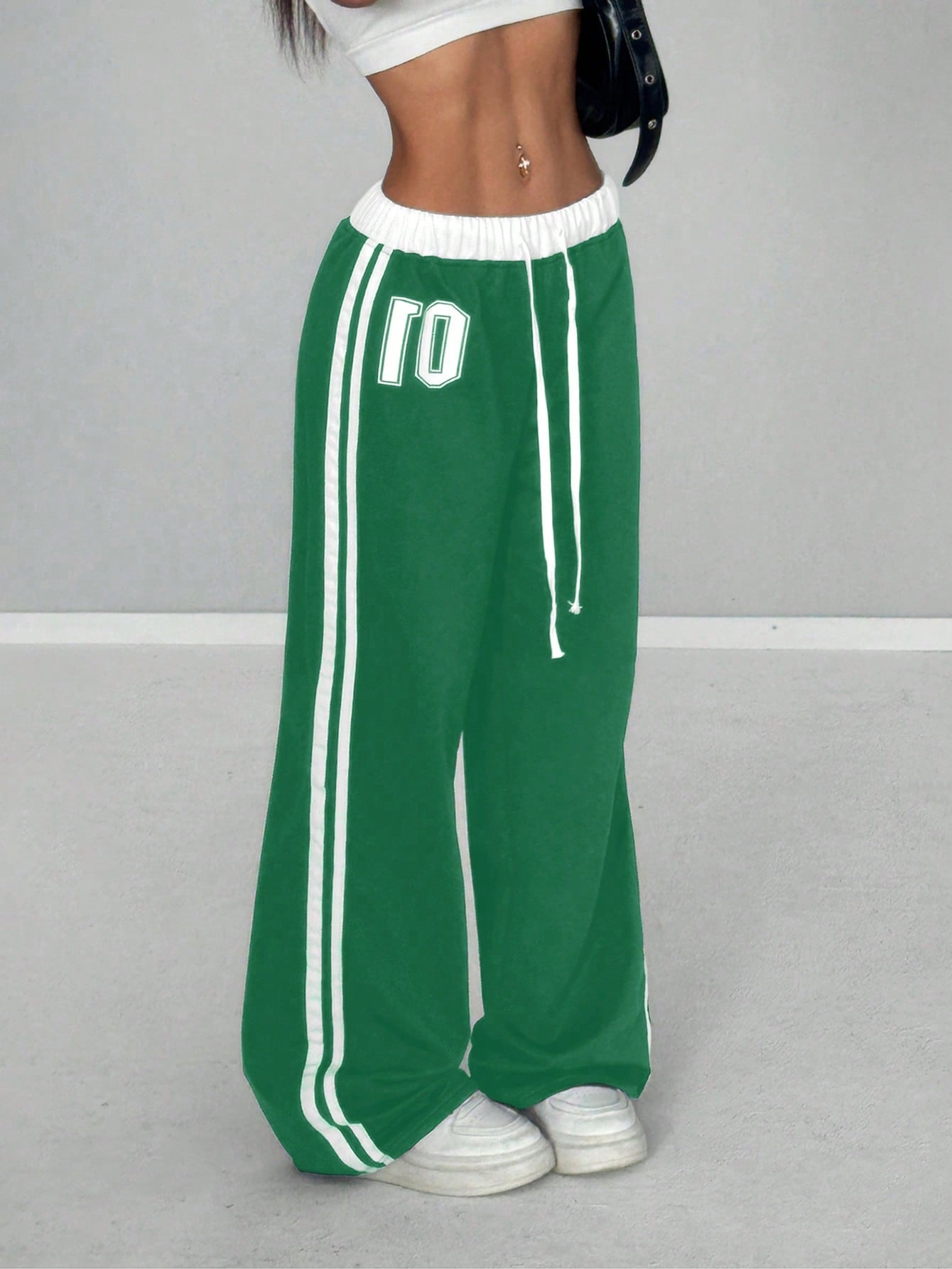 Numeric Print Waistband Patchwork Casual Sports Street Retro Style Loose Long Sweatpants