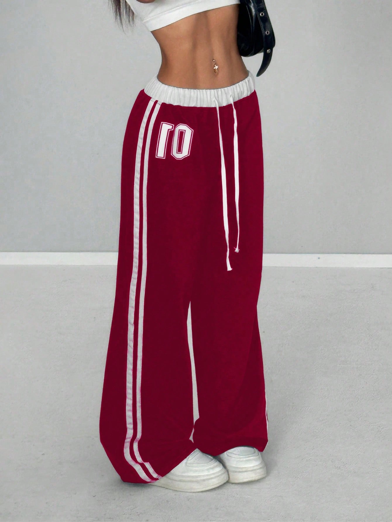 Numeric Print Waistband Patchwork Casual Sports Street Retro Style Loose Long Sweatpants