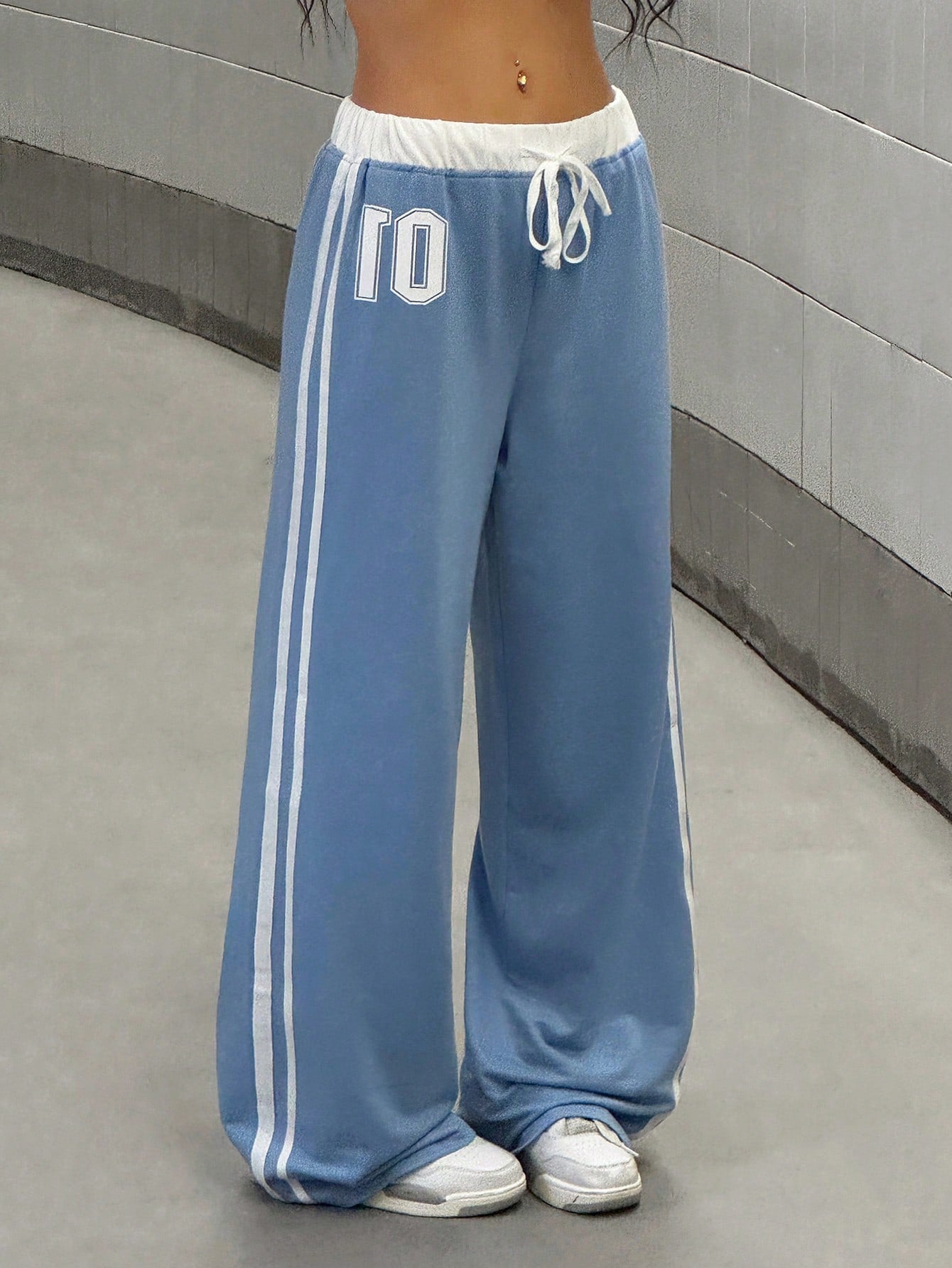 Numeric Print Waistband Patchwork Casual Sports Street Retro Style Loose Long Sweatpants