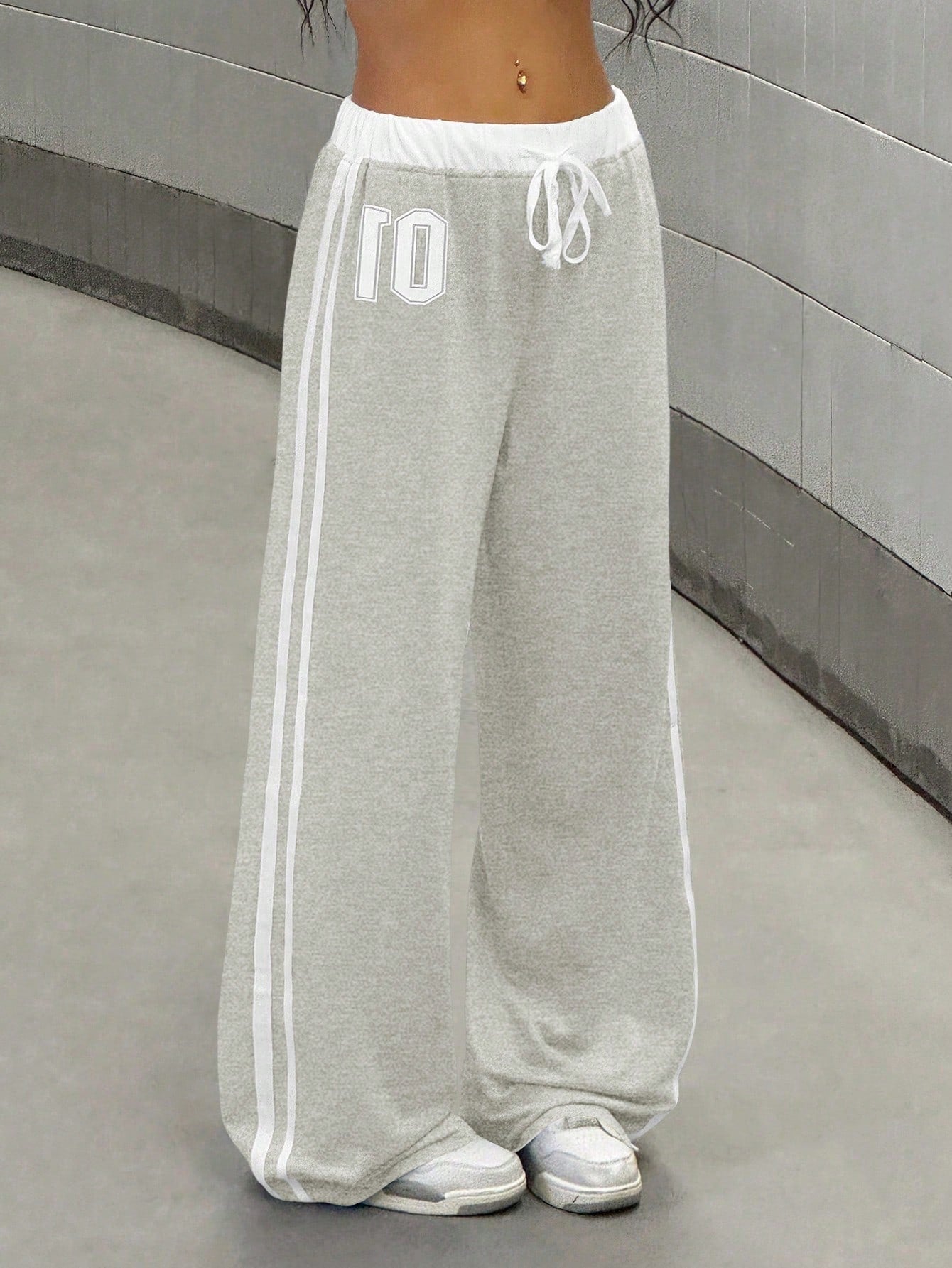 Numeric Print Waistband Patchwork Casual Sports Street Retro Style Loose Long Sweatpants