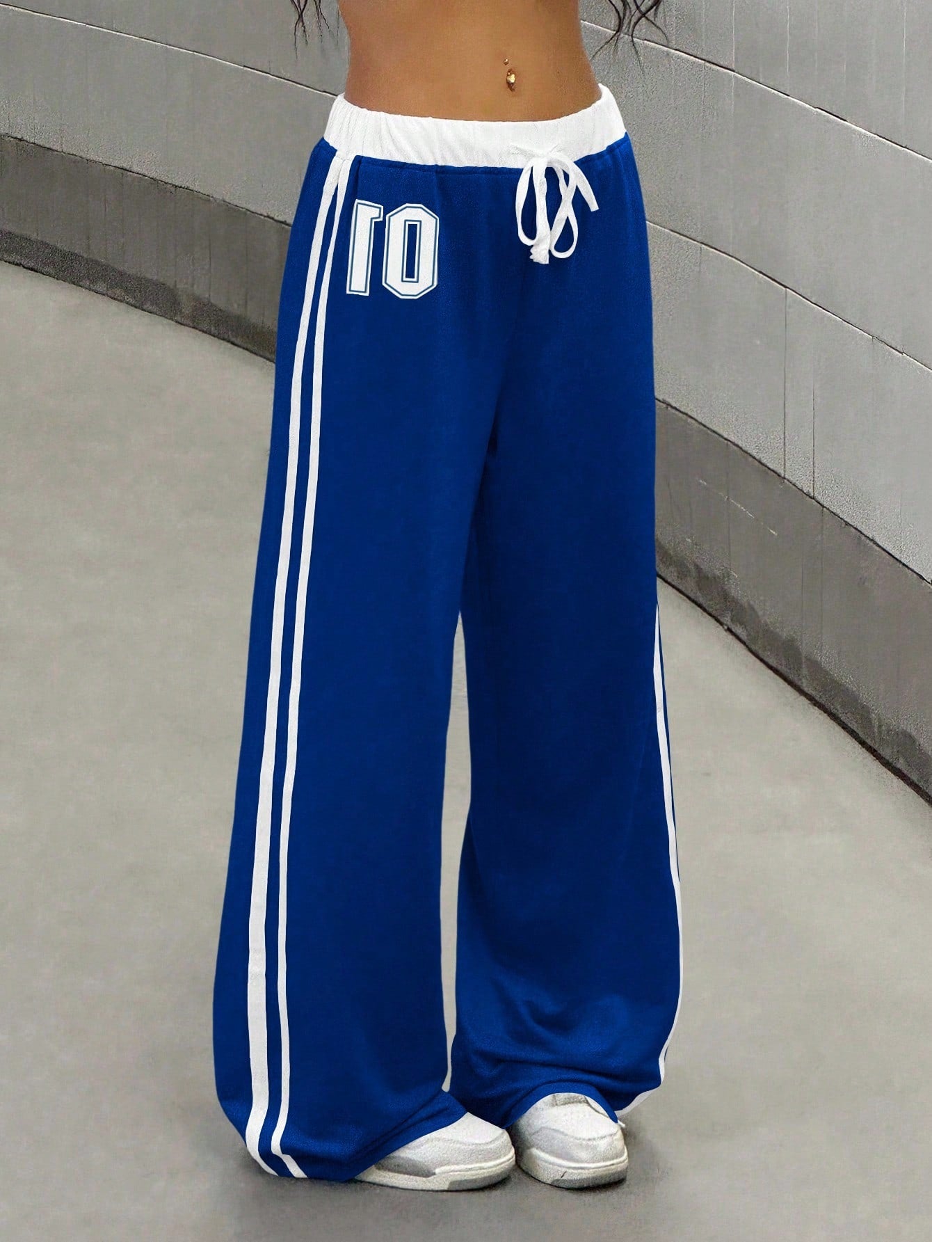 Numeric Print Waistband Patchwork Casual Sports Street Retro Style Loose Long Sweatpants