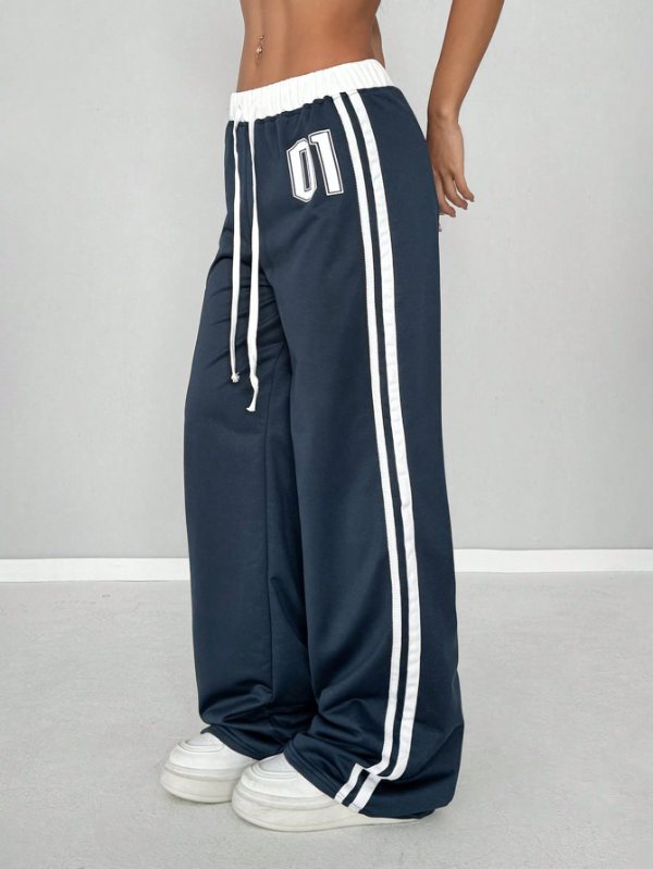 Numeric Print Waistband Patchwork Casual Sports Street Retro Style Loose Long Sweatpants
