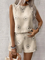 Casual Craft Striped Printed Sleeveless Tank Top Shorts Two-piece Set