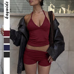 Yoga neck T-shirt shorts women's two-piece suit
