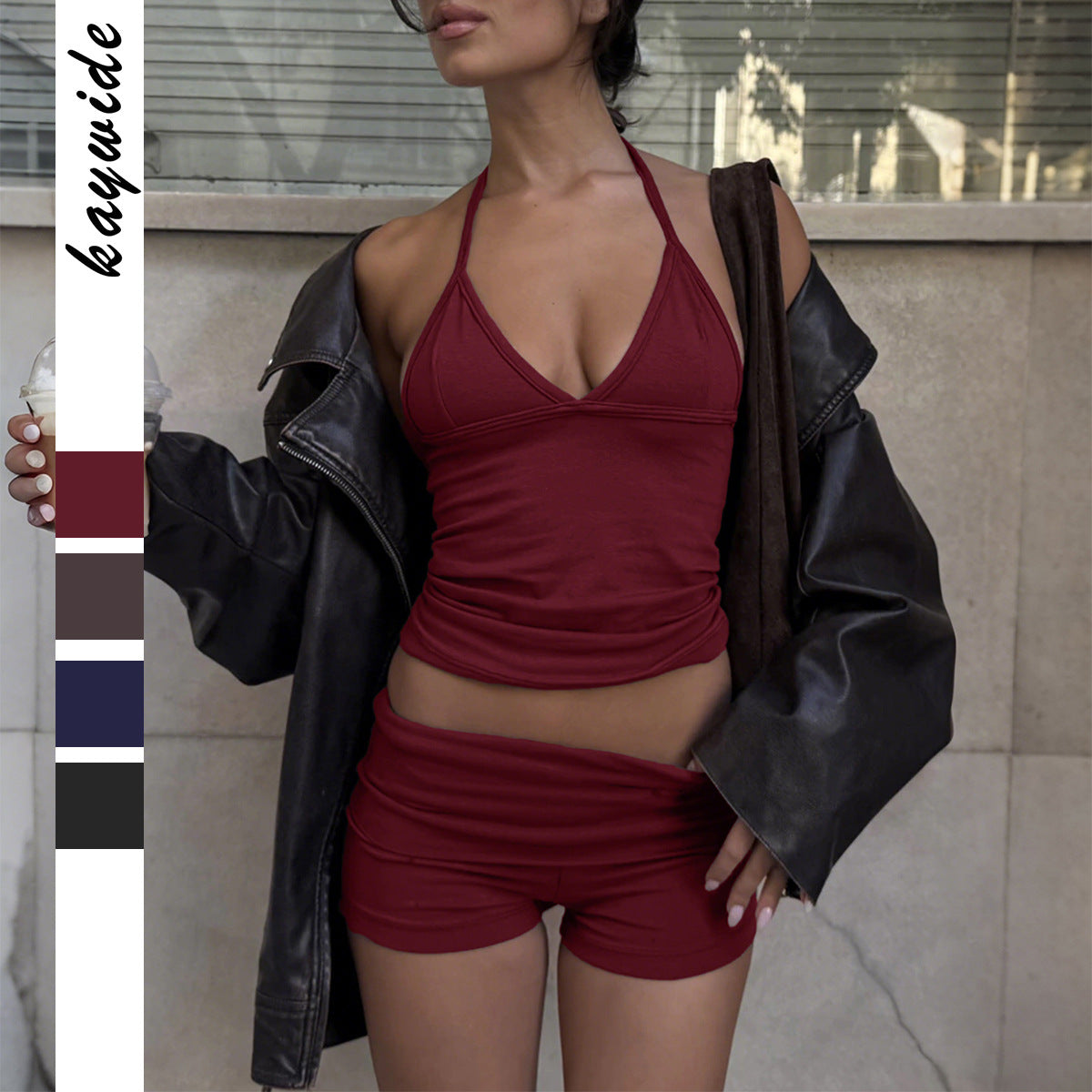 Yoga neck T-shirt shorts women's two-piece suit