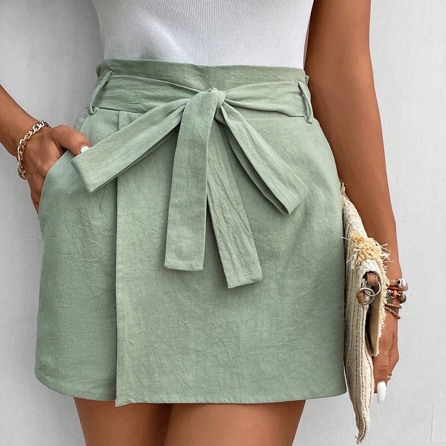 Casual shorts bow waist lace-up trouser skirt