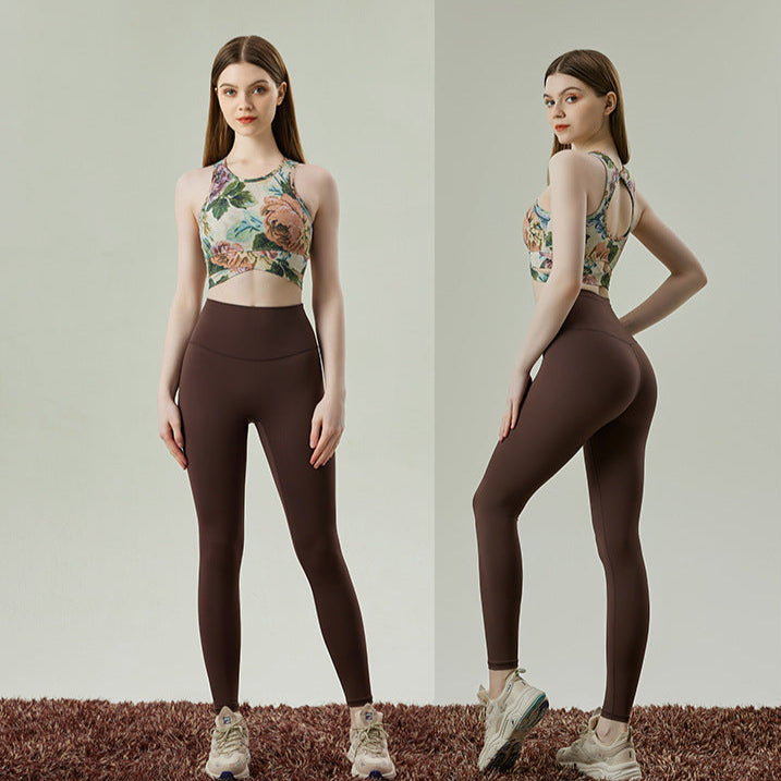 New retro national style printed yoga clothes high-strength vest and pants set
