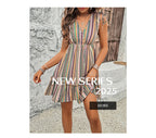 Vacation style printing V-neck women's short skirt dress