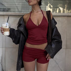 Yoga neck T-shirt shorts women's two-piece suit
