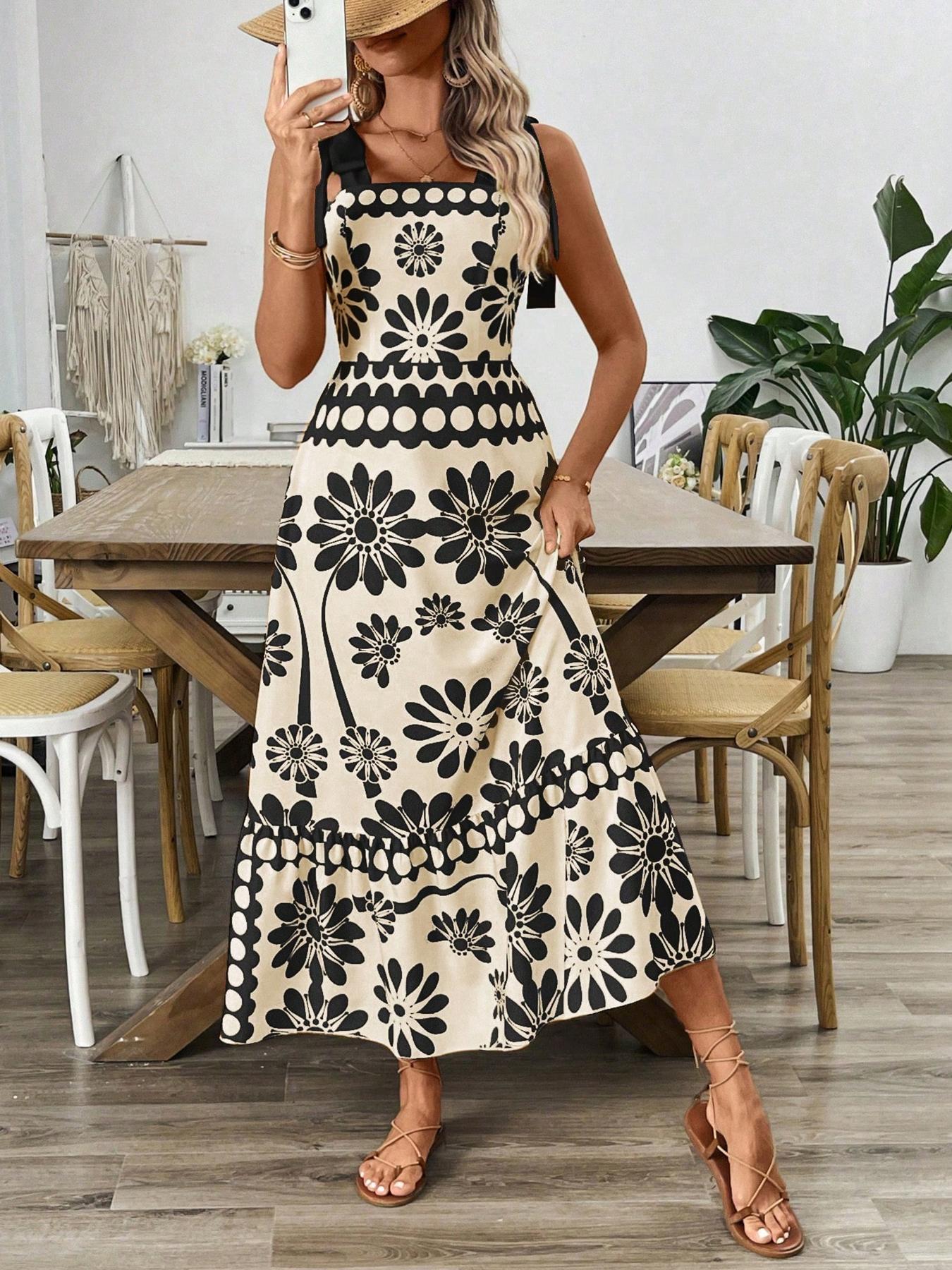 Bohemian dress positioning flower shoulder strap strap dress