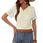 Lace Splicing Short Sleeve V-Neck Short Sleeve T-Shirt