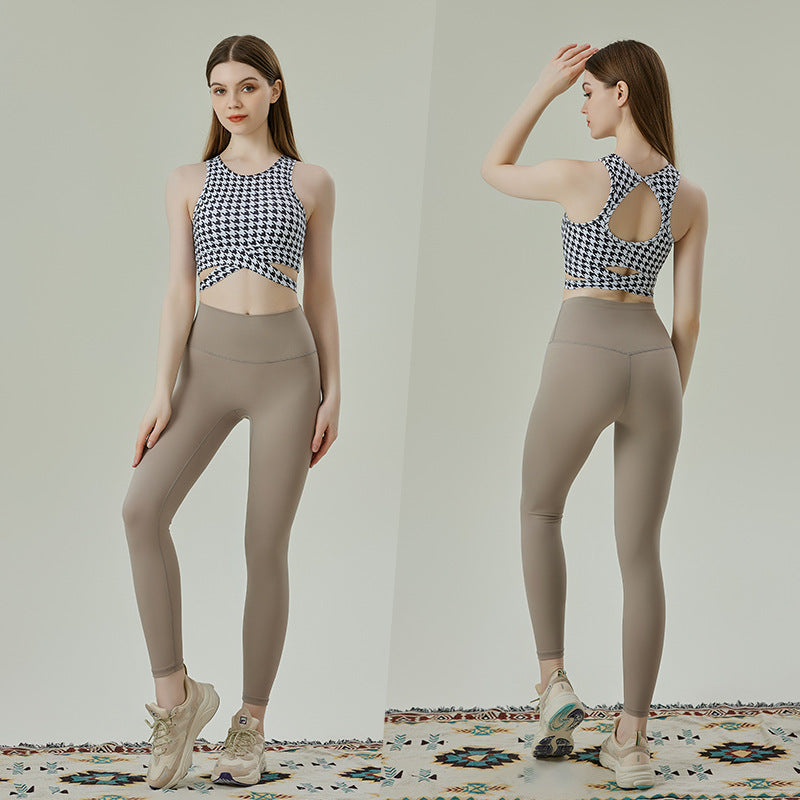 New retro national style printed yoga clothes high-strength vest and pants set