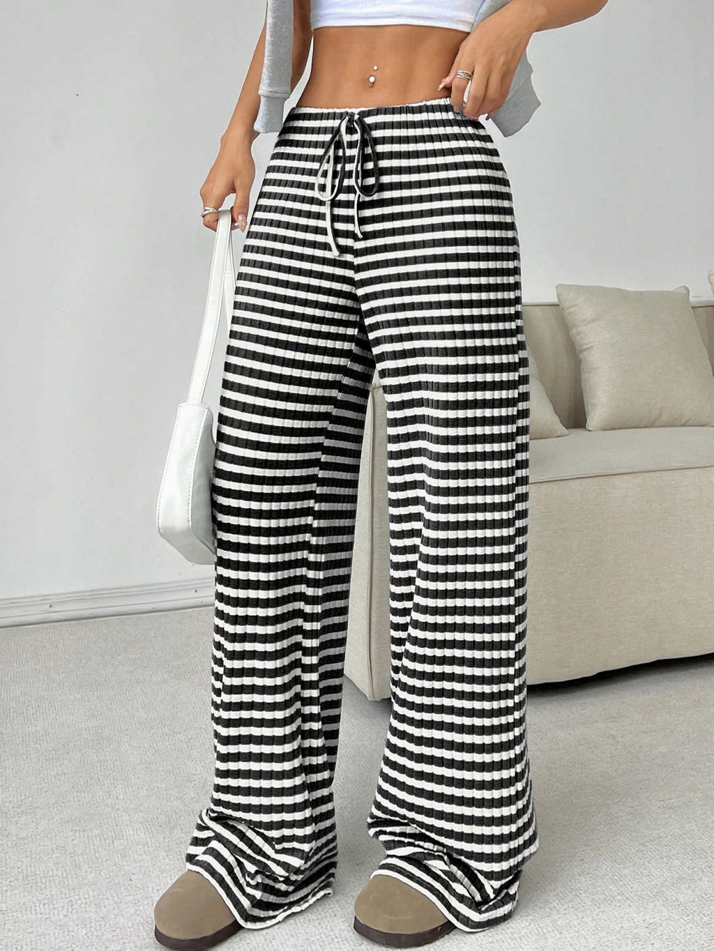 Casual striped straight pants
