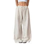 Drawstring elastic waist lazy versatile wide striped casual straight pants
