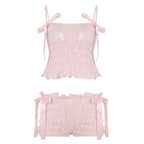 Pleated Lace-Up Bow Basic Top and Shorts Set