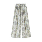 Bohemian ice silk linen retro printing wide-leg pants