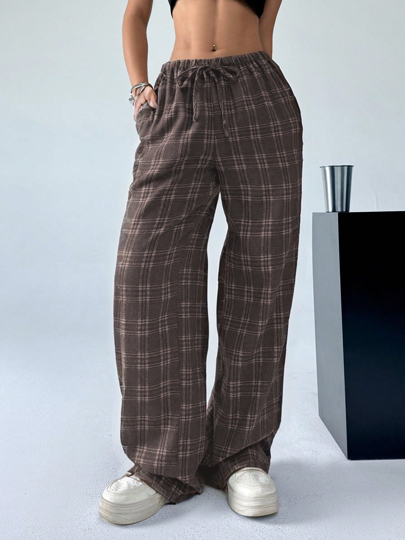 Girls sweet and cool style sub-color block splicing waist straight Pants