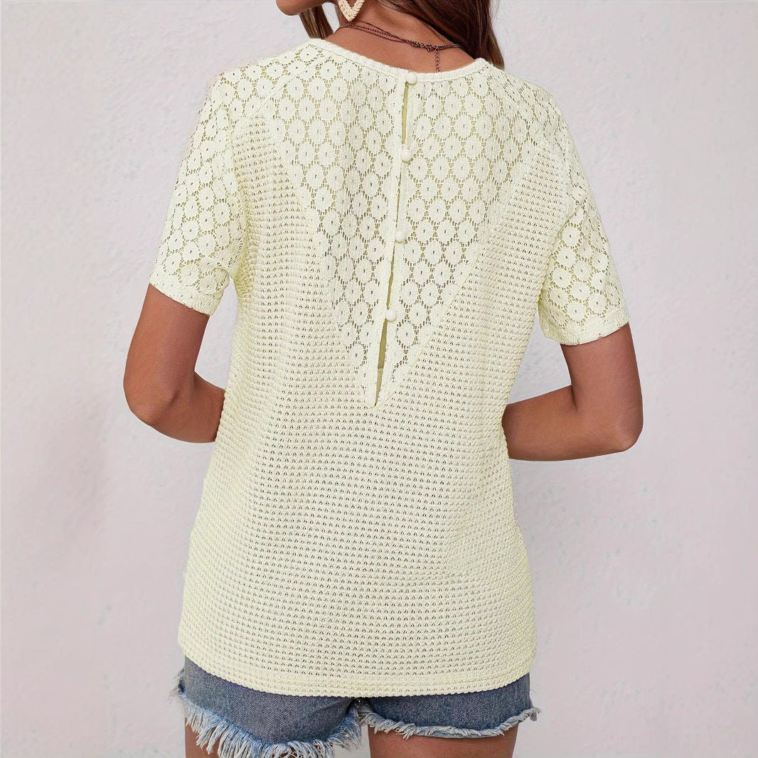 Lace Splicing Short Sleeve V-Neck Short Sleeve T-Shirt