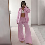 Polyester striped casual simple women's long-sleeved trousers loose suit