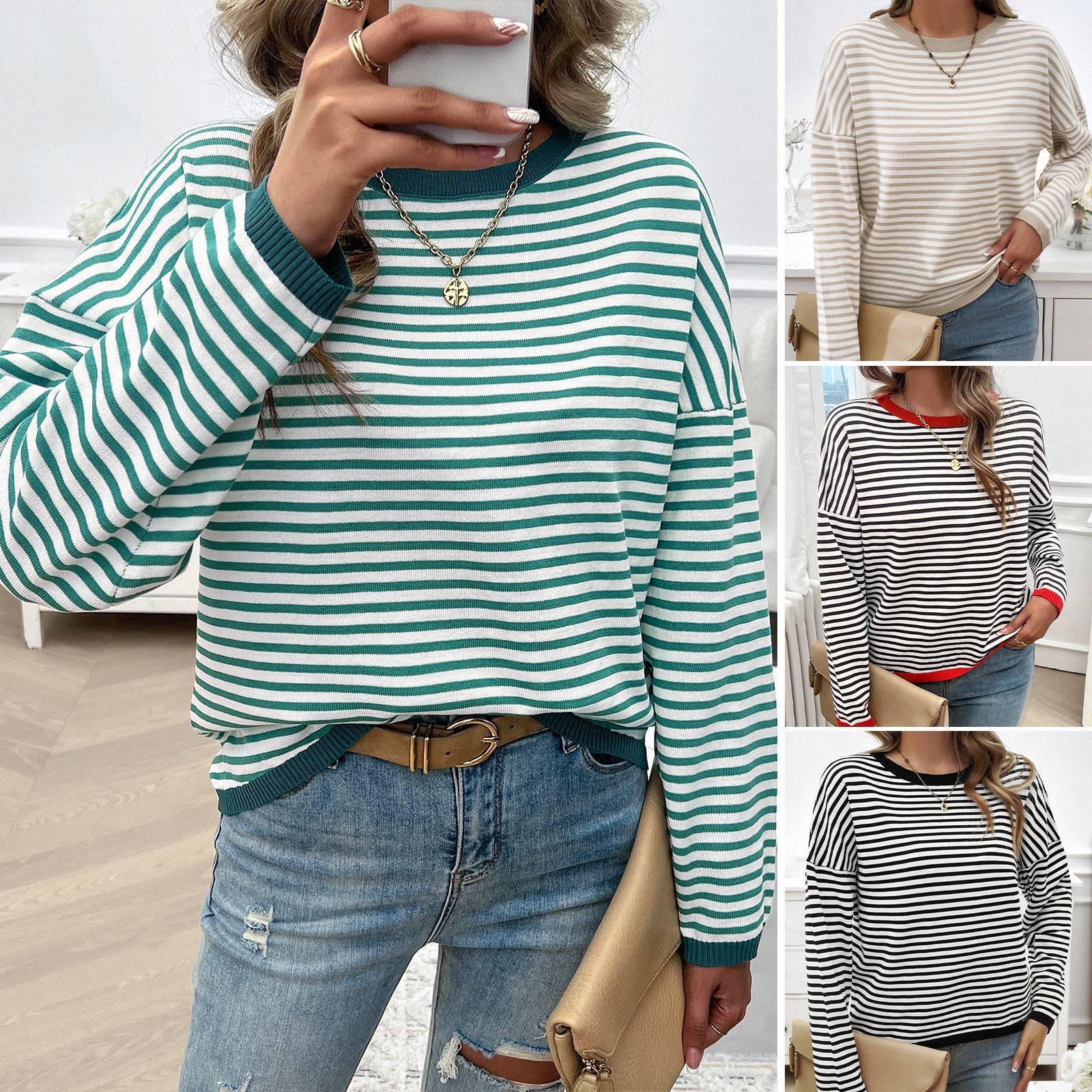 Casual crew neck striped sweater