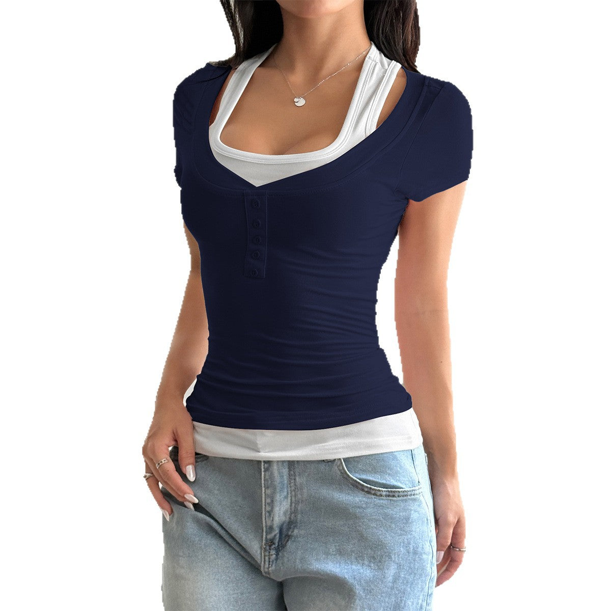 Fake two-piece suspender short-sleeved T-shirt