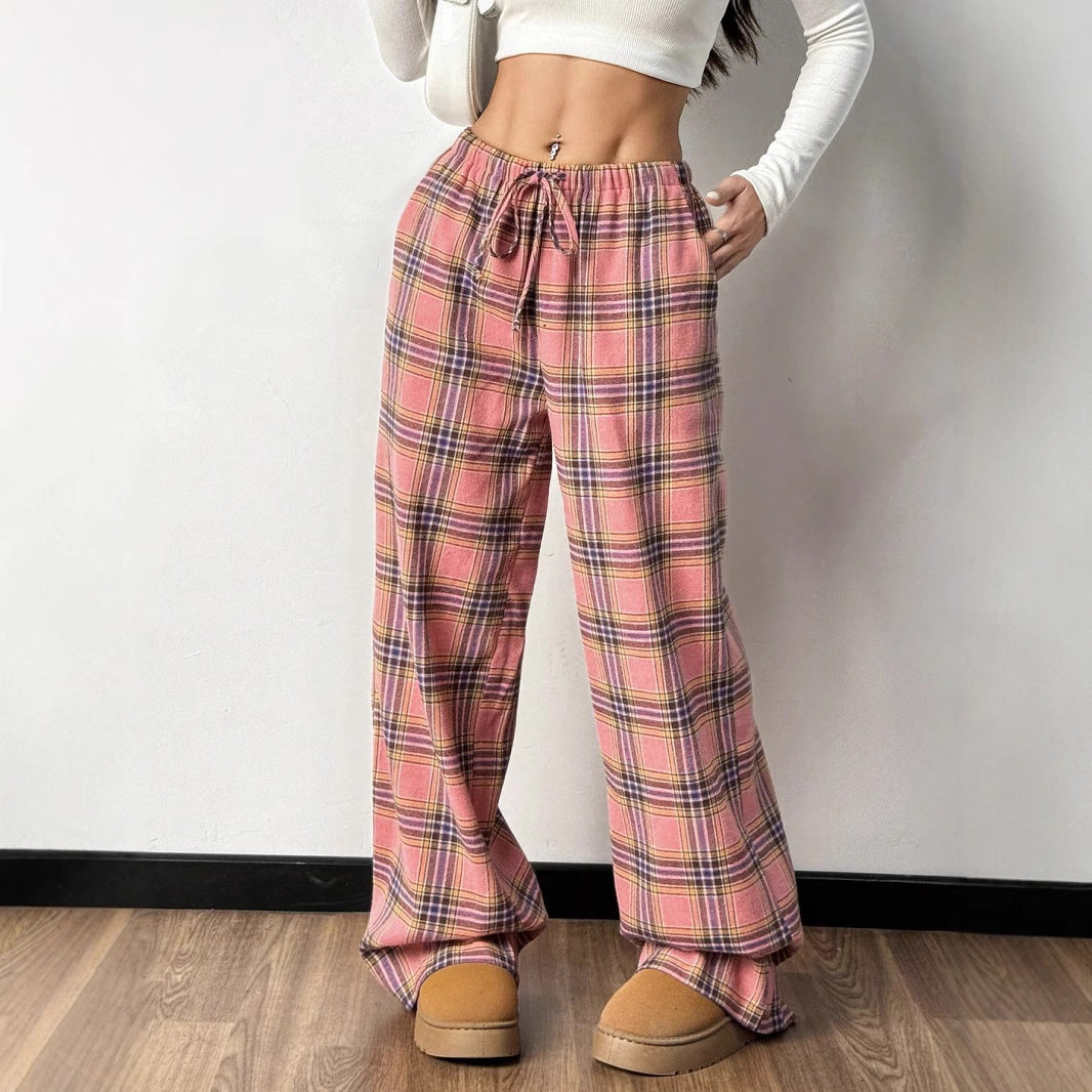 Girls sweet and cool style sub-color block splicing waist straight Pants