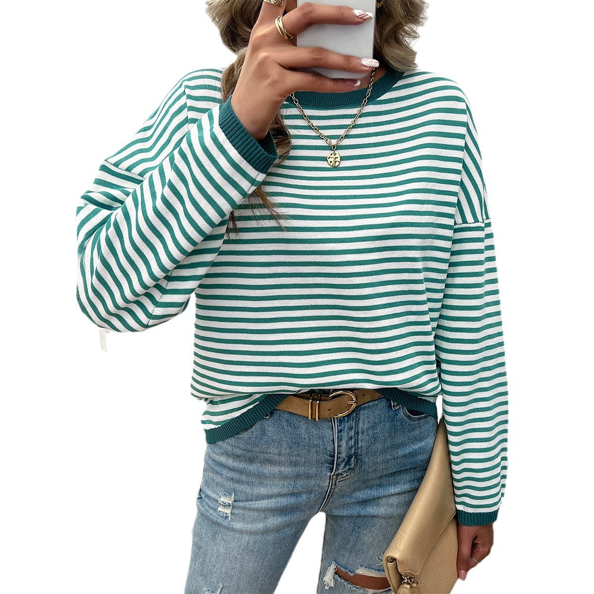 Casual crew neck striped sweater