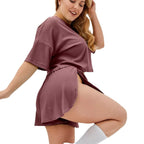 Casual Short Sleeve Forked Shorts 2 piece set