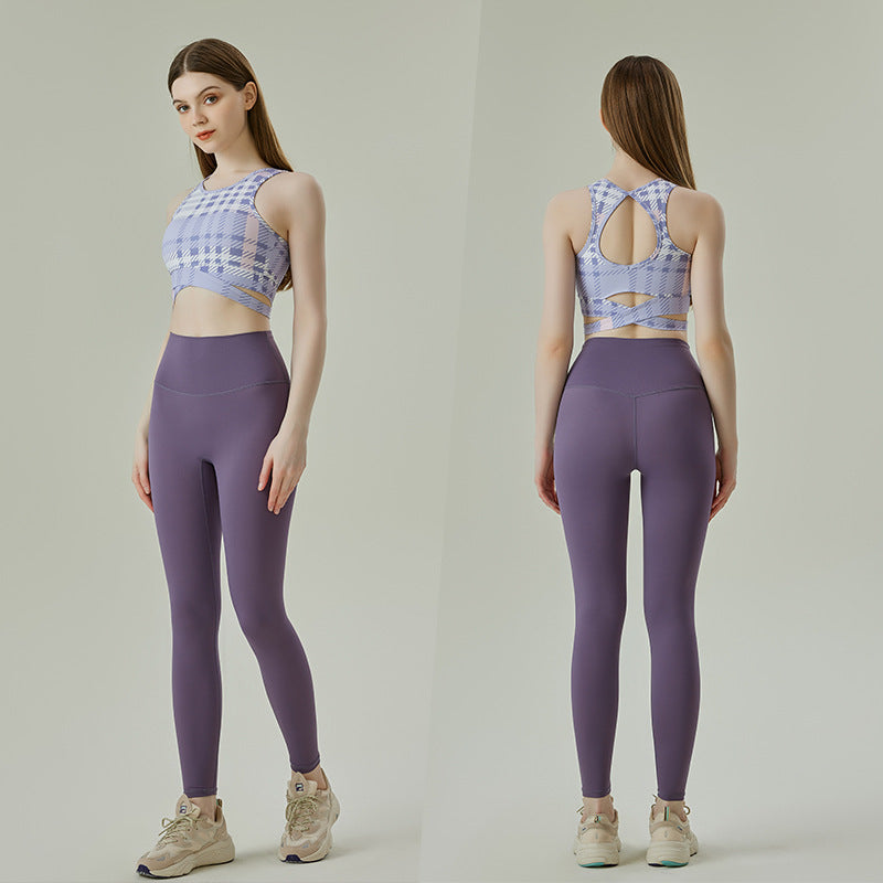 New retro national style printed yoga clothes high-strength vest and pants set