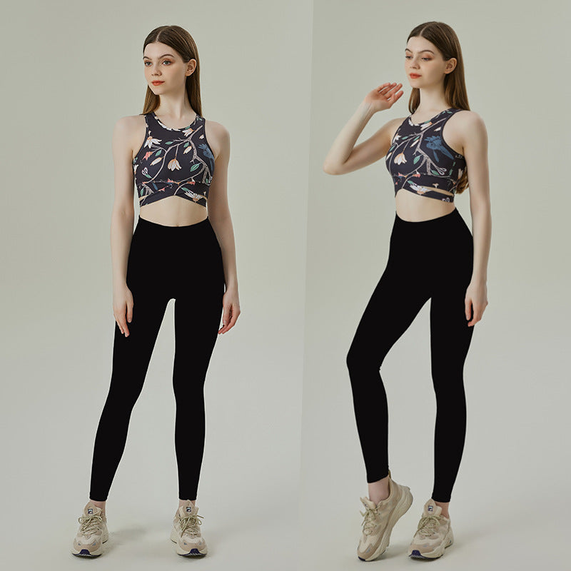 New retro national style printed yoga clothes high-strength vest and pants set