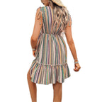 Vacation style printing V-neck women's short skirt dress