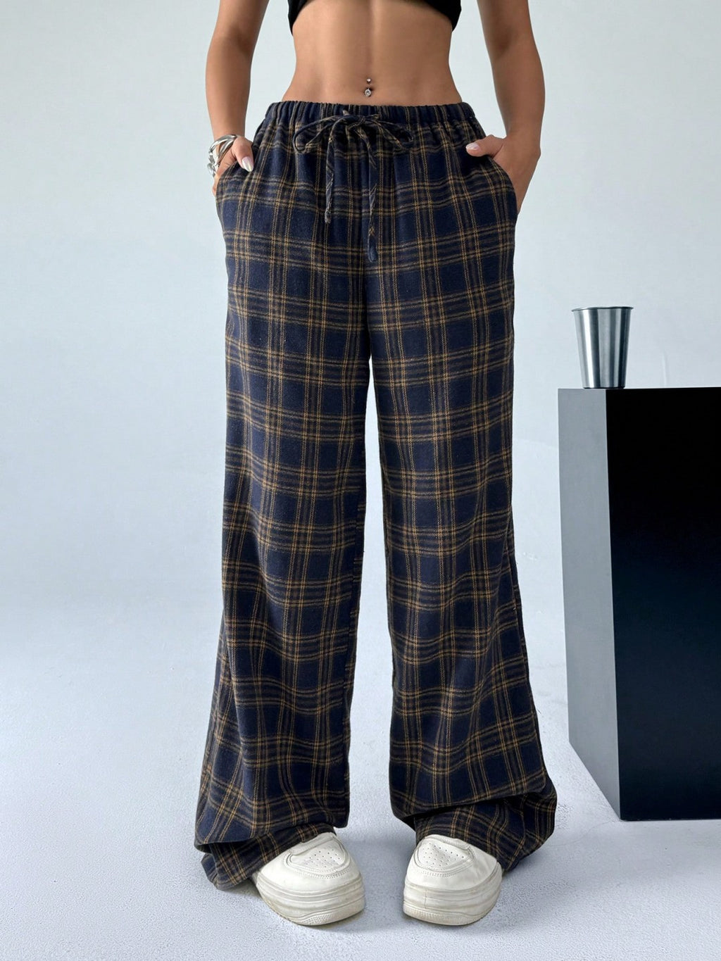 Girls sweet and cool style sub-color block splicing waist straight Pants