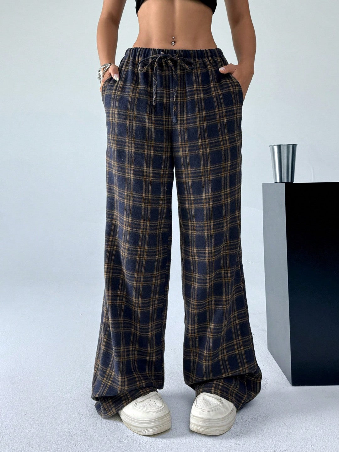 Girls sweet and cool style sub-color block splicing waist straight Pants