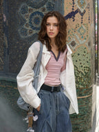 Cotton V-neck short-sleeved top
