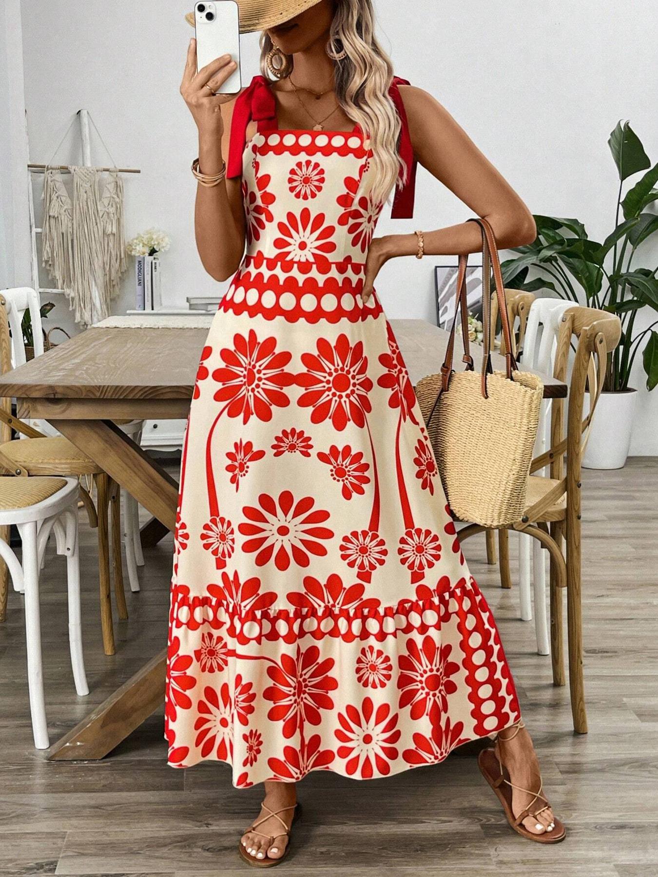 Bohemian dress positioning flower shoulder strap strap dress