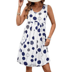 Polka dot print pleated sleeveless A-shaped dress
