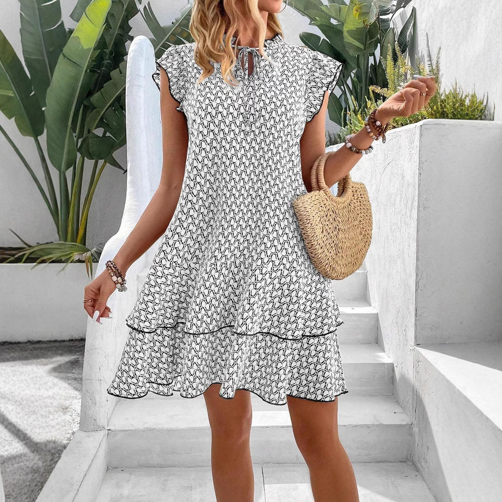 Fashion Printed Lace-Up Sleeveless Elegant Dress