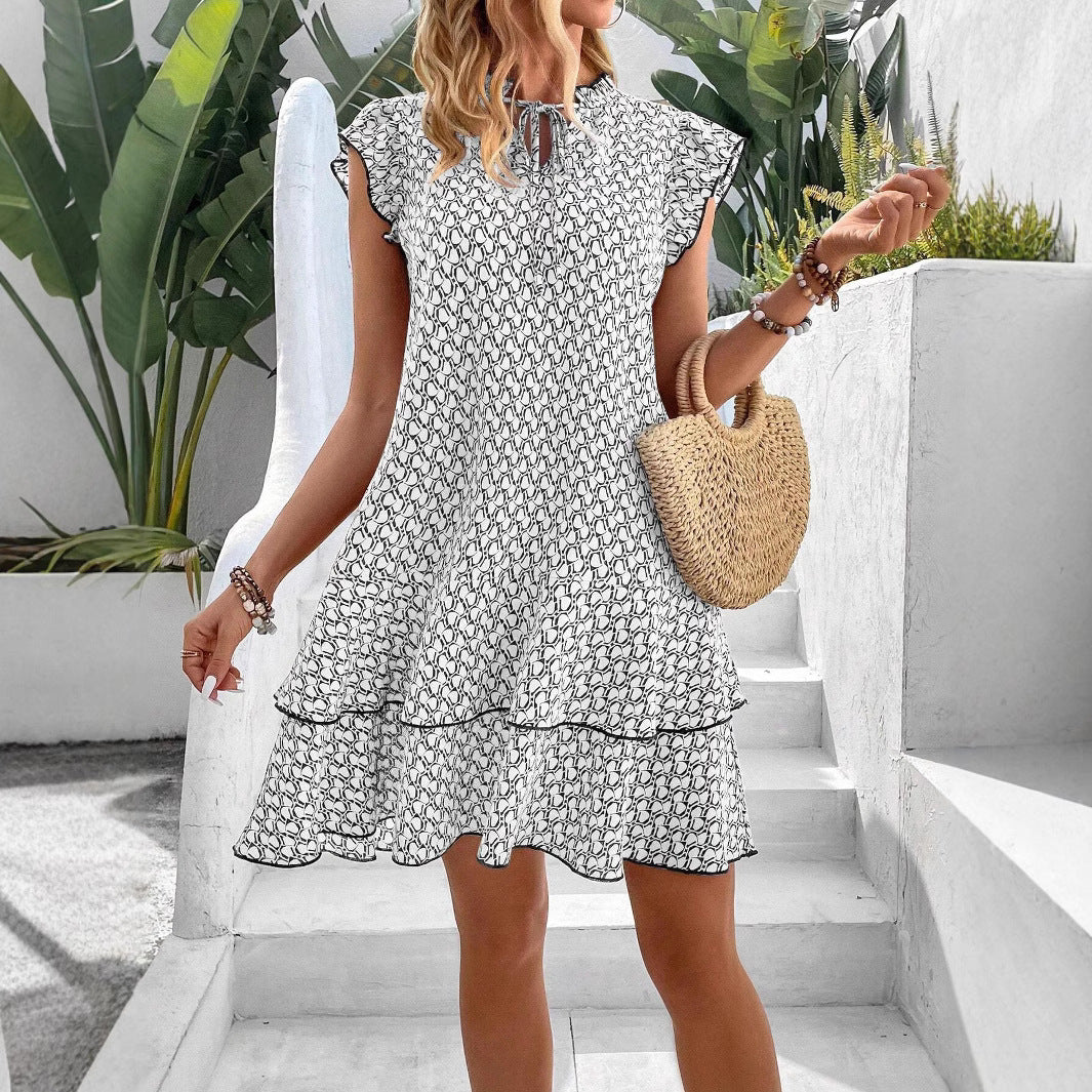 Fashion Printed Lace-Up Sleeveless Elegant Dress