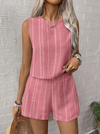 Casual Craft Striped Printed Sleeveless Tank Top Shorts Two-piece Set