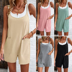 Solid color pocket suspender one-piece pants