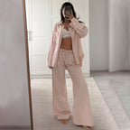 Polyester striped casual simple women's long-sleeved trousers loose suit