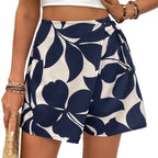 Floral print shorts lace-up trouser skirt