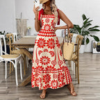 Bohemian dress positioning flower shoulder strap strap dress