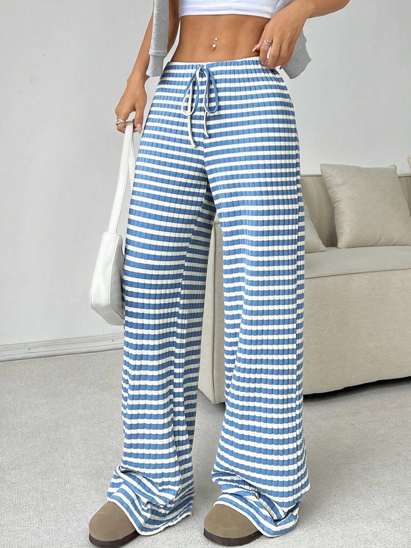 Casual striped straight pants