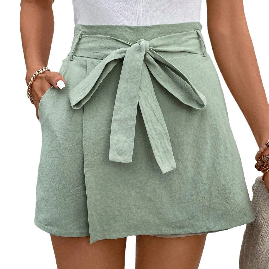 Casual shorts bow waist lace-up trouser skirt