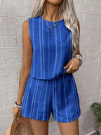 Casual Craft Striped Printed Sleeveless Tank Top Shorts Two-piece Set