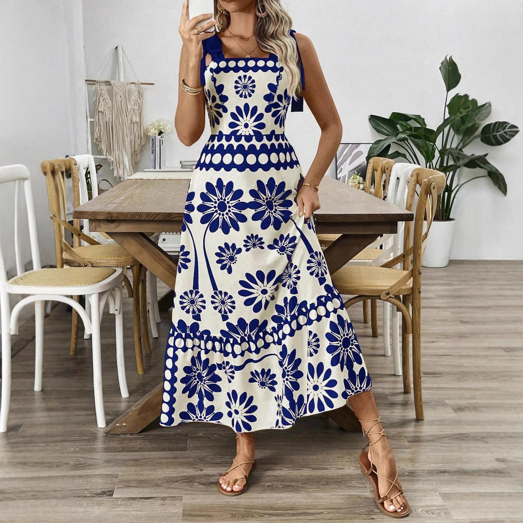 Bohemian dress positioning flower shoulder strap strap dress