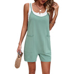 Solid color pocket suspender one-piece pants
